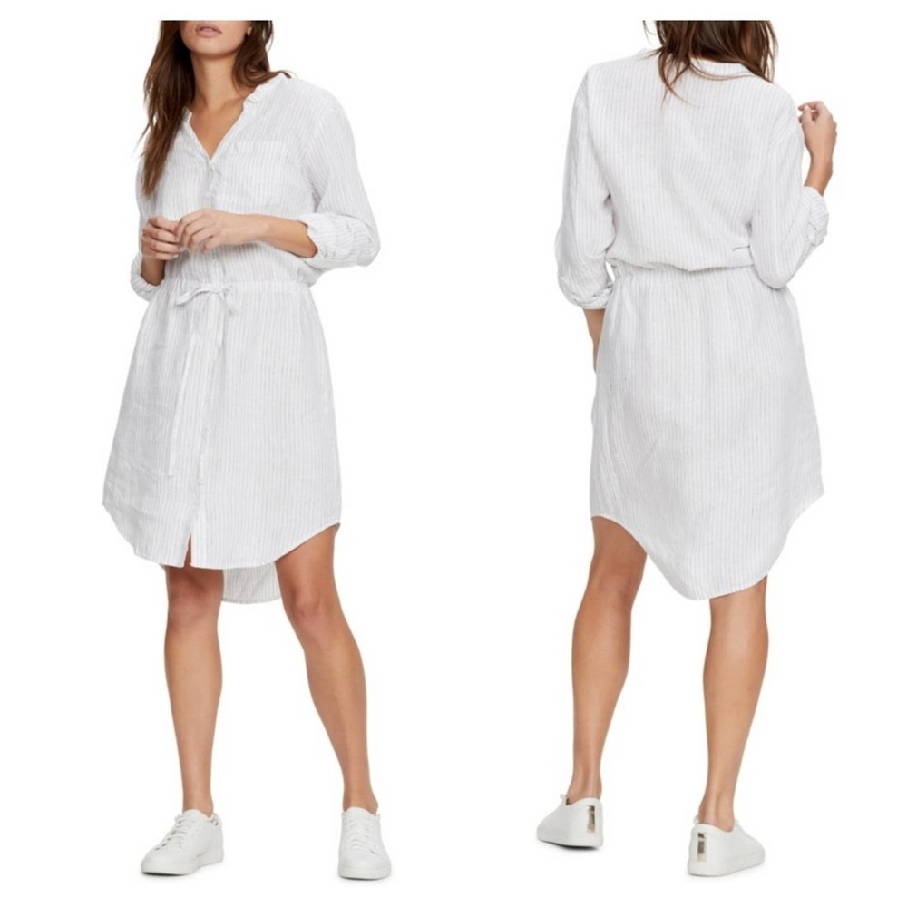 Michael Stars Linen Dress Button White Dress Black Stripe